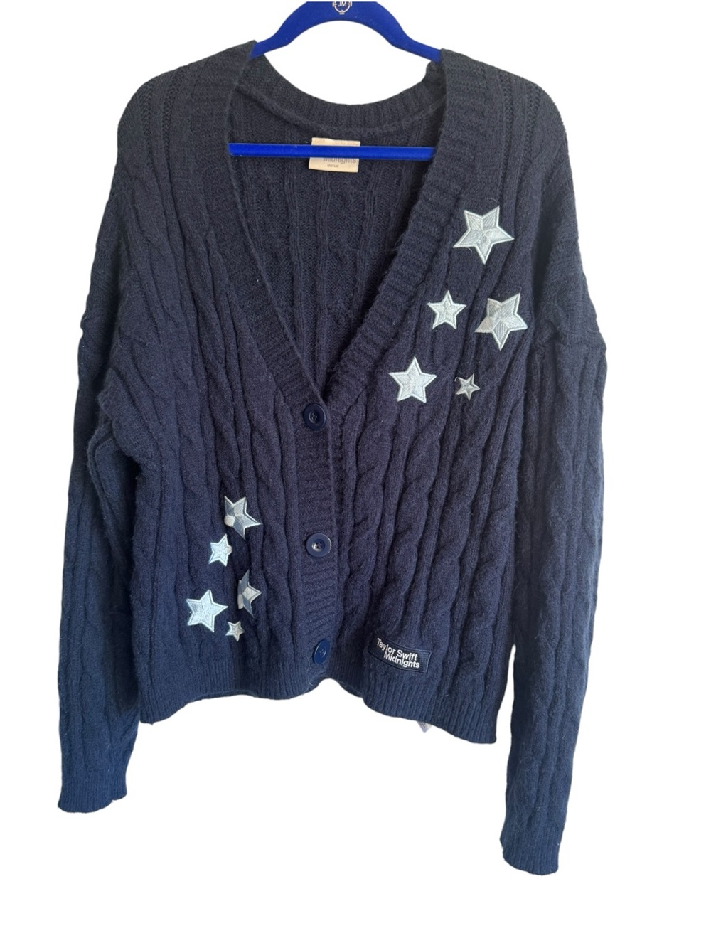 Taylor Swift Midnights Cable-Knit Navy Blue Star Cardigan Sweater MD/LG